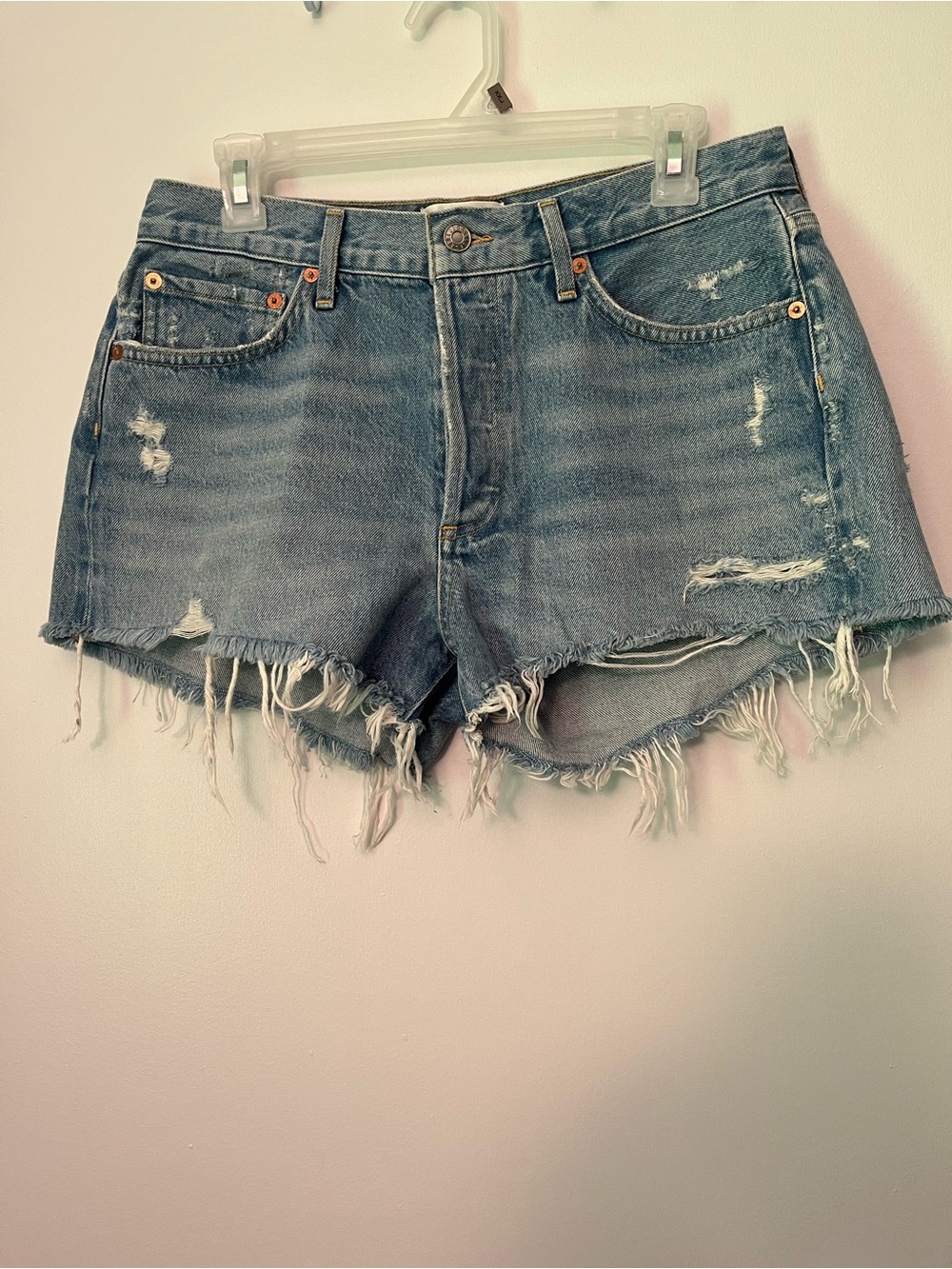 AGOLDE Parker Denim Shorts Sz 28. Distressed Frayed Hem 100% Cotton.